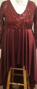 Burgundy stretch sequins evening gown.